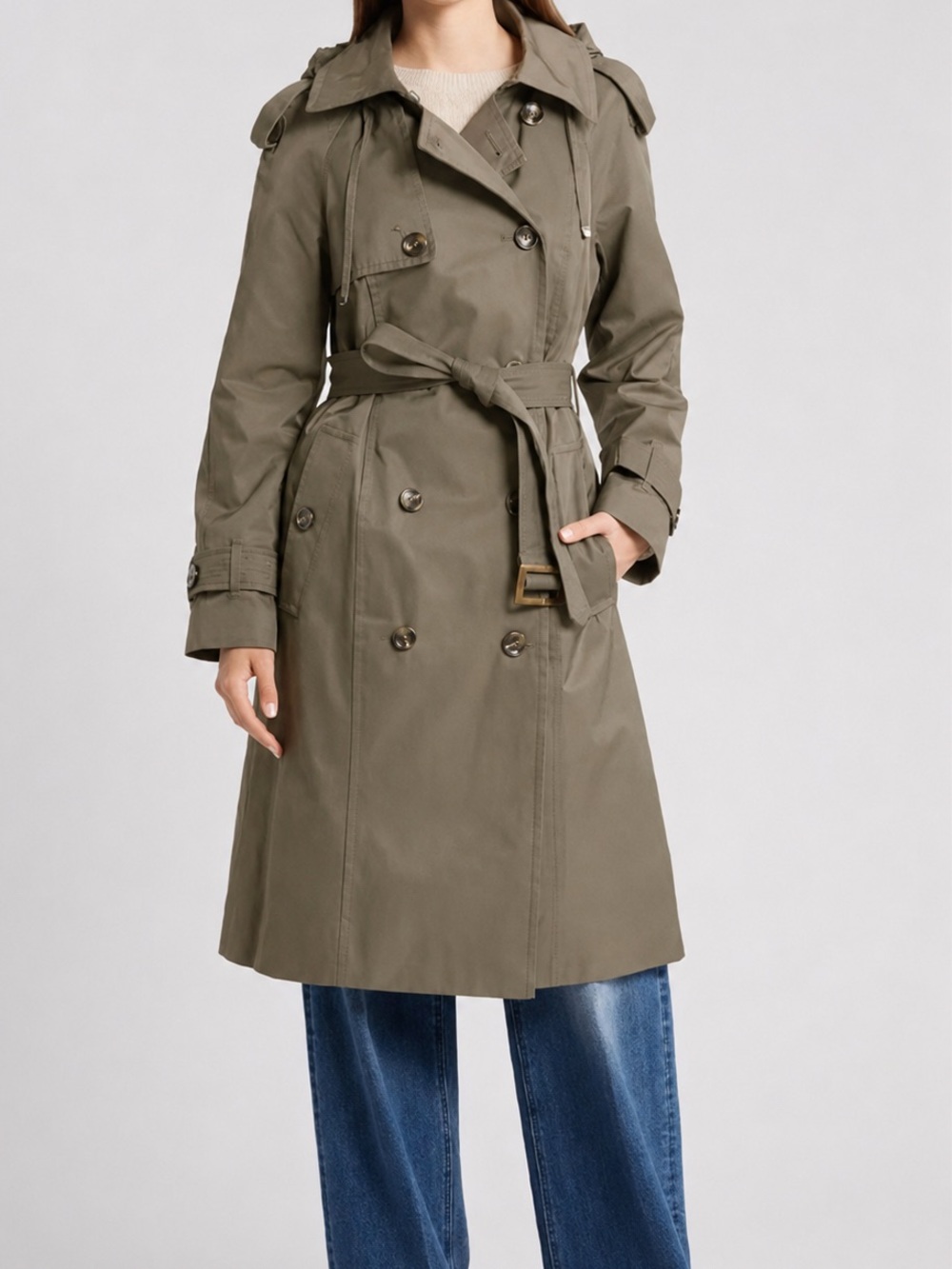 Vintage London Fog Olive Green Trench Belted Long Coat wit Removable Lining Coat